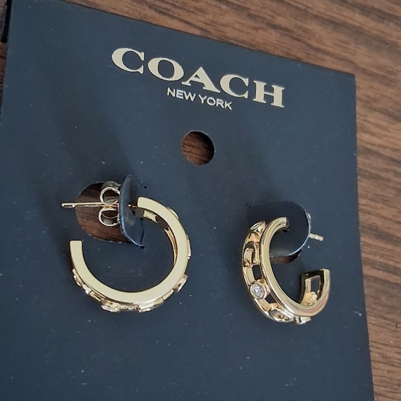 Coach Jewelry - Coach Gold Embellished Signature "C" Logo Hoop Earrings With Crystal Accents NWT